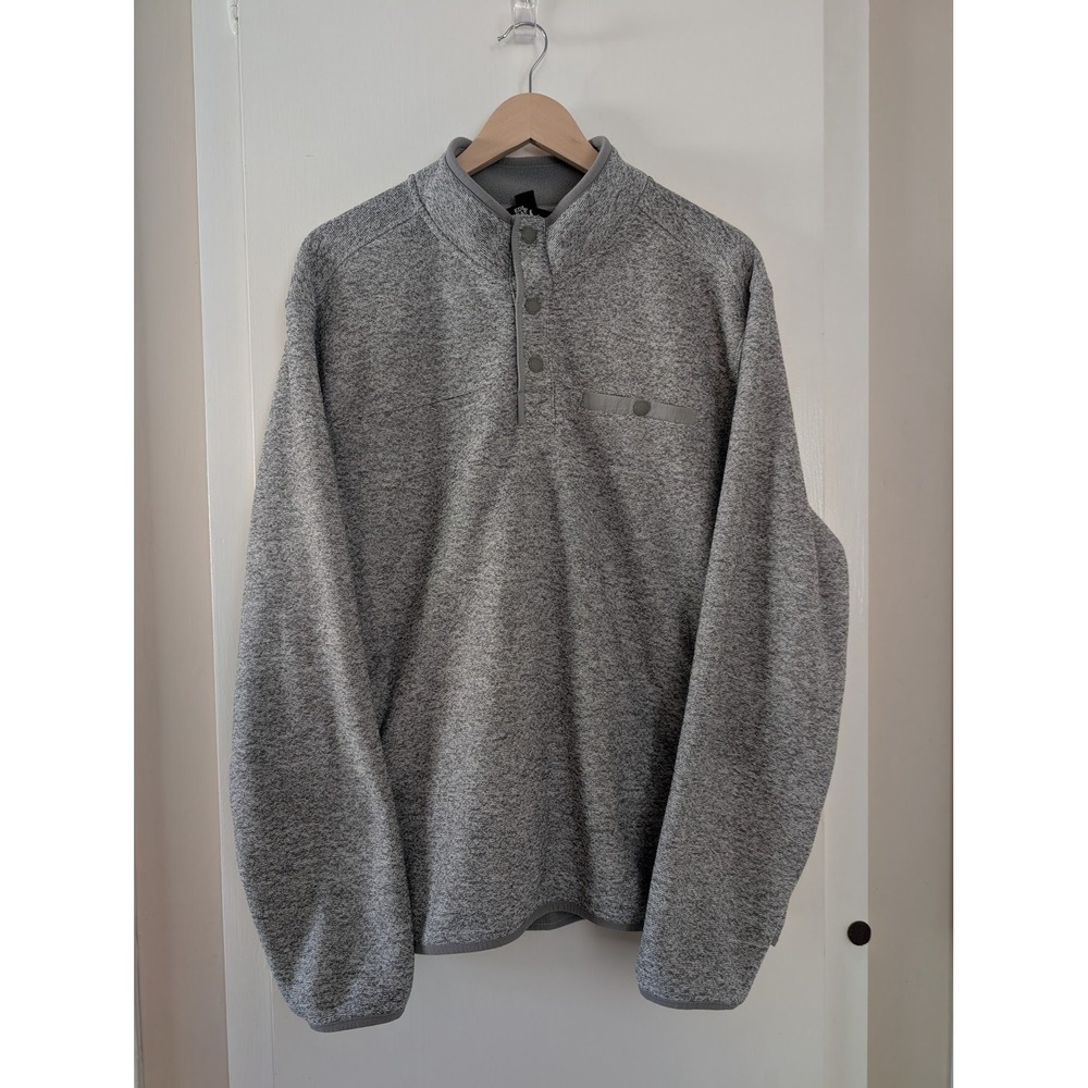 Eddie Bauer Mens XL Gray Fleece Quarter Henley Pullover‎ Snap Buttons Sweater
